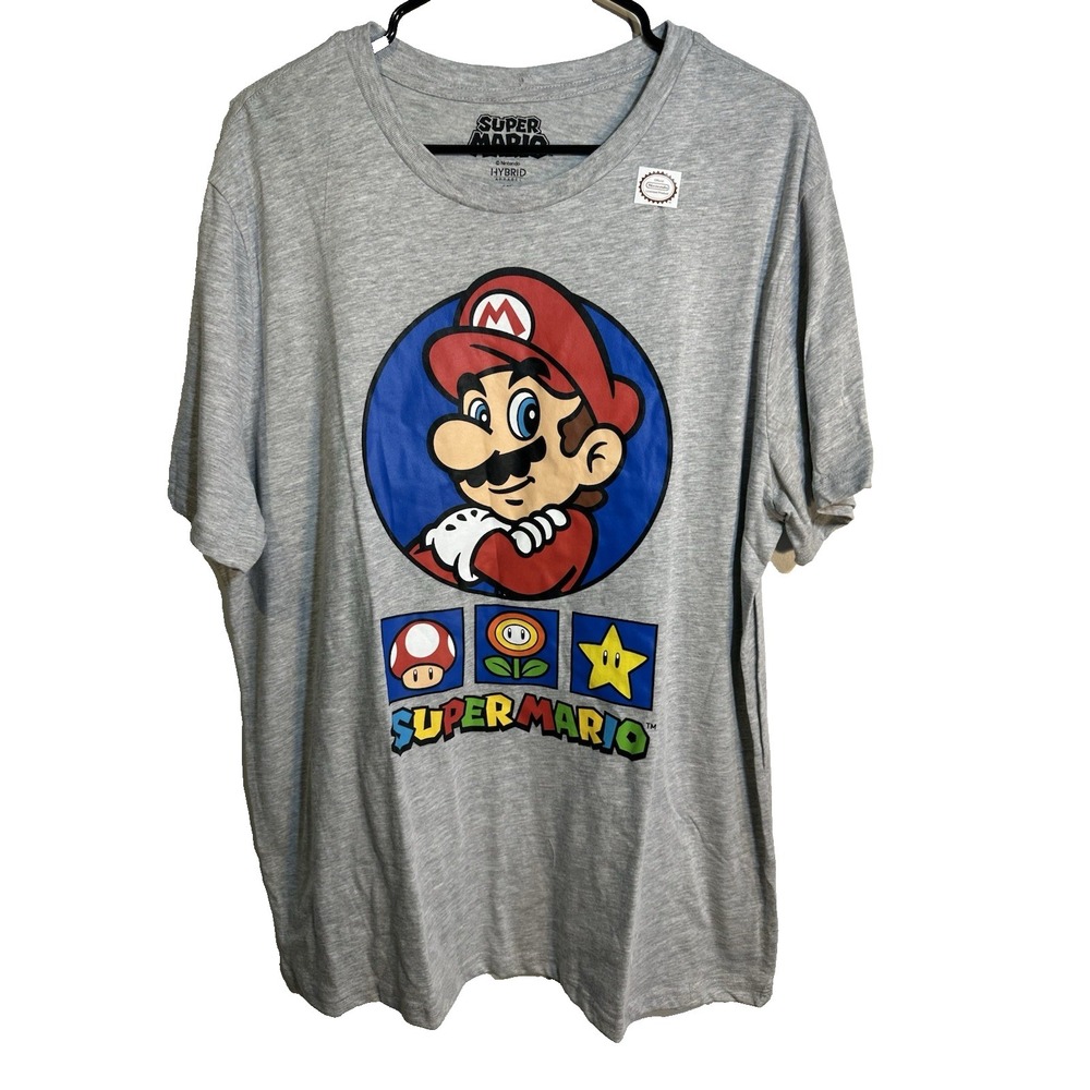 super mario nintendo hybrid apparel mens grey short sleeve t shirt size XL